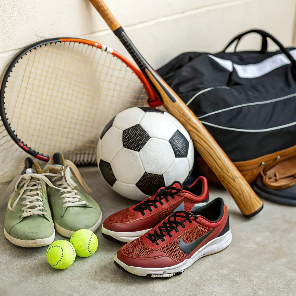 Collection of sporting gear